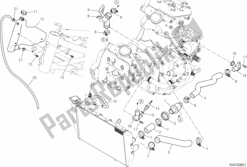 All parts for the Cooling Circuit of the Ducati Multistrada 1200 ABS Brasil 2017